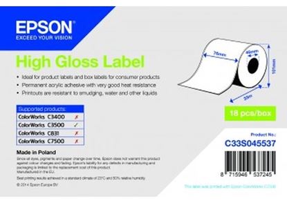 Epson S045537 'High Gloss Label - Continuous Roll: 76mm x 33m'(76 mm, , )