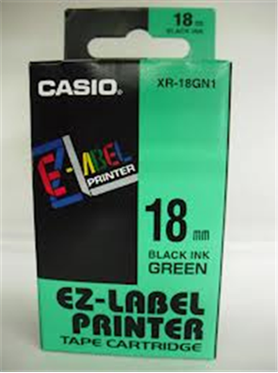 Páska Casio XR-18GN1 (Černý tisk/zelený podklad) (18mm)