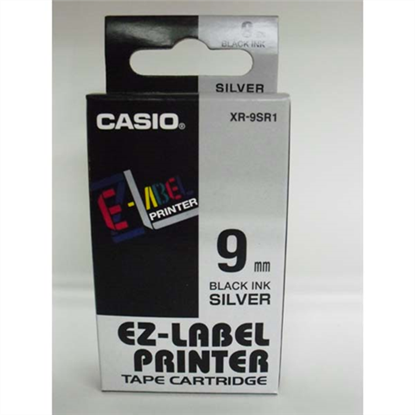 Páska Casio XR-9SR1 (Černý tisk/stříbrný podklad) (9mm)